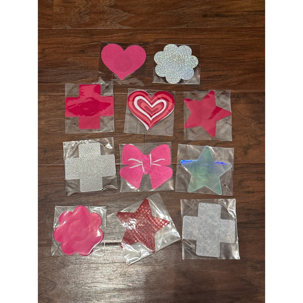 Pink Coquette Girly Nipple Covers Pasties Hearts Stars Bows Rave EDM Festival
